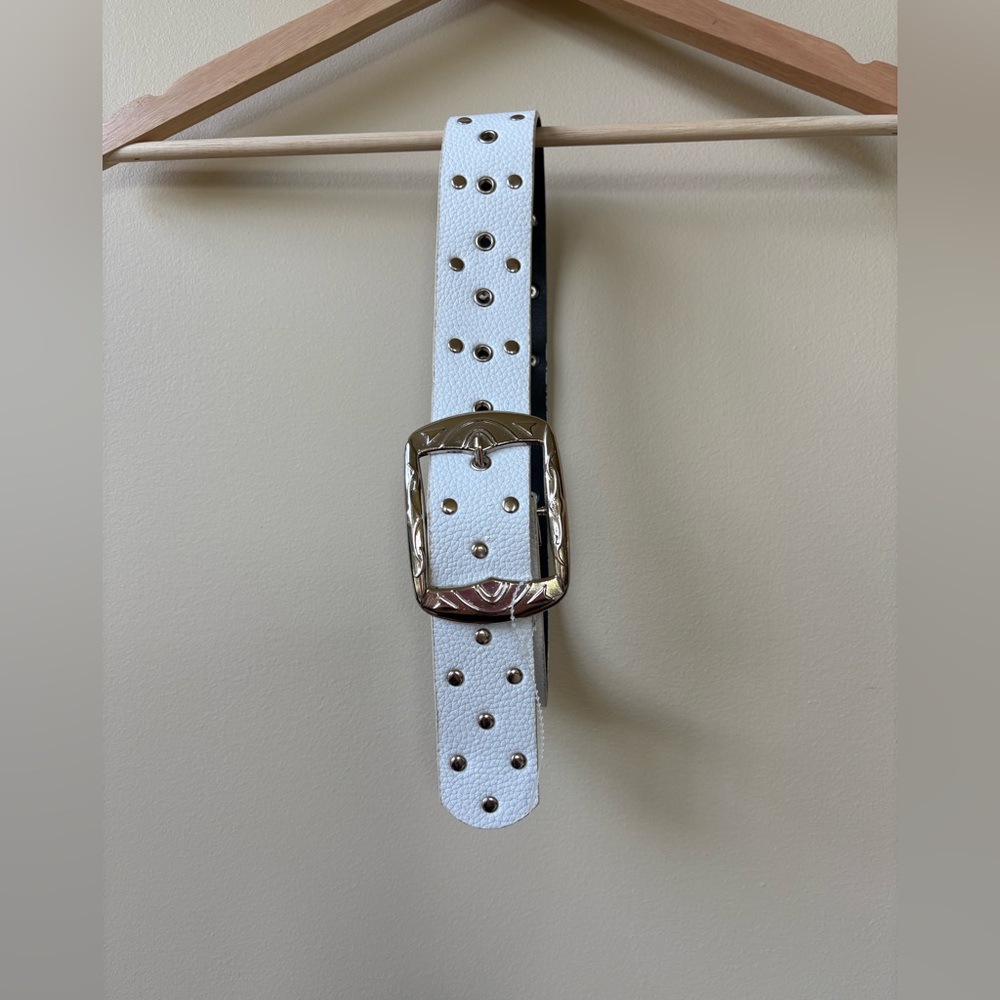 White Studded Belt with Gold Buckle